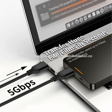 Câble USB 3.0 A vers A à Prix d'Usine, Transfert de Données 5 Gbps, Gaine en PVC avec Tresse et Boîtiers Métalliques pour Refroidisseur de PC Portable HDD SSD, 1 Mètre
