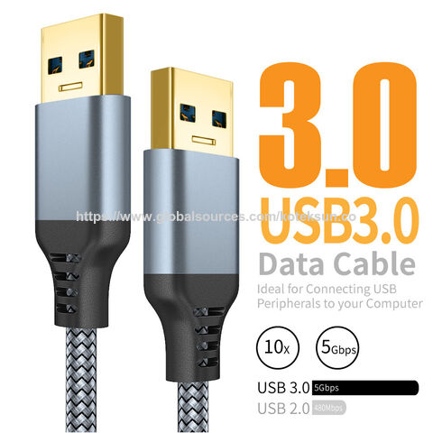 Câble USB 3.0 A vers A à Prix d'Usine, Transfert de Données 5 Gbps, Gaine en PVC avec Tresse et Boîtiers Métalliques pour Refroidisseur de PC Portable HDD SSD, 1 Mètre