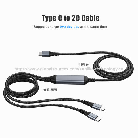 USB C to 2 UBC port cable, 100W fast charging, Intelligent distribution current, aluminum shell and PP braiding