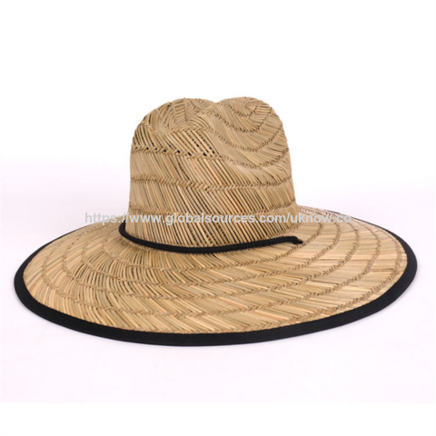 Sombrero de paja natural para hombre, ala ancha, protección solar de verano, logo personalizado, playa, surf, socorrista