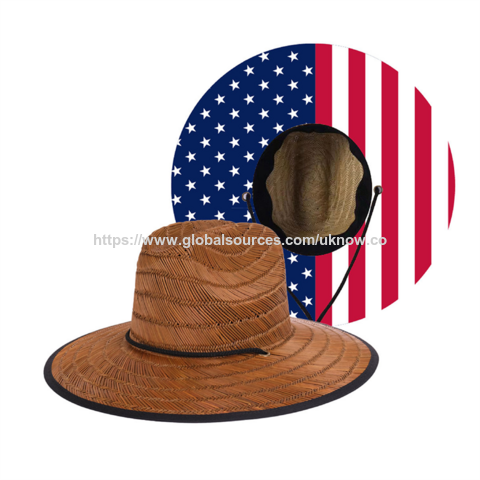 Sombrero de paja natural para hombre, ala ancha, protección solar de verano, logo personalizado, playa, surf, socorrista