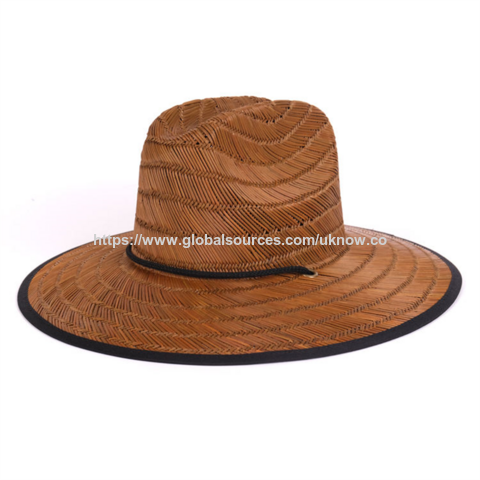 Sombrero de paja natural para hombre, ala ancha, protección solar de verano, logo personalizado, playa, surf, socorrista