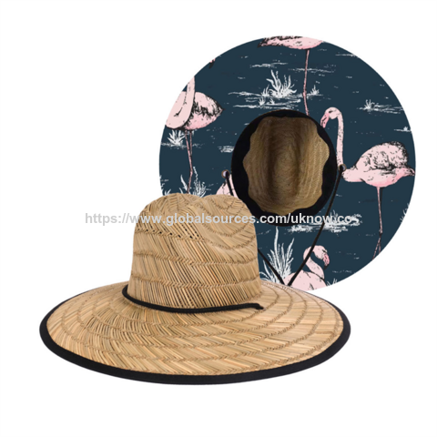 Sombrero de paja natural para hombre, ala ancha, protección solar de verano, logo personalizado, playa, surf, socorrista