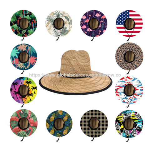 Sombrero de paja natural para hombre, ala ancha, protección solar de verano, logo personalizado, playa, surf, socorrista
