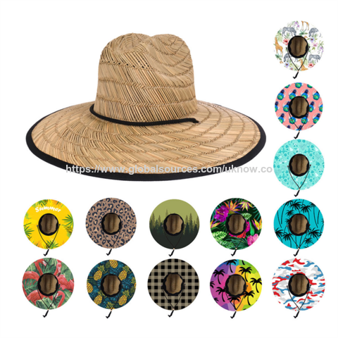 Sombrero de paja natural para hombre, ala ancha, protección solar de verano, logo personalizado, playa, surf, socorrista