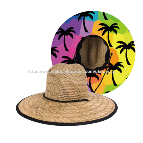 Sombrero de paja natural para hombre, ala ancha, protección solar de verano, logo personalizado, playa, surf, socorrista