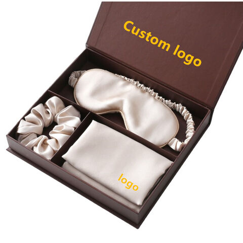 Juego de Regalo de Seda para Festivales - Funda de Almohada 100% Seda, Antifaz para Dormir y Juego de Coleteros con Caja