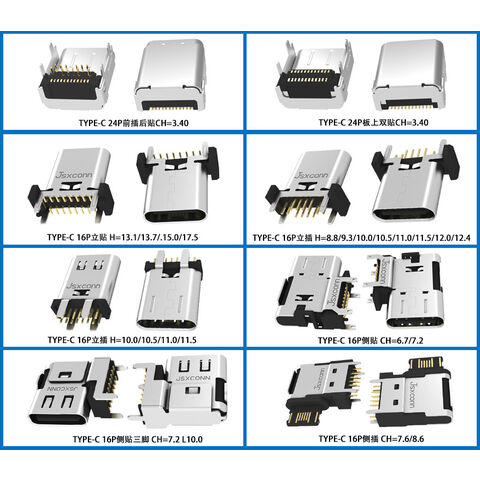 Connecteur mâle USB C 24 broches de haute qualité, attelle de 0,8 mm pour câbles de données à charge rapide, connecteur mâle pour montage sur PCB