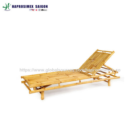 Tumbona Plegable de Bambú con Lona - Silla de Salón para Exterior