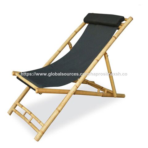 Tumbona Plegable de Bambú con Lona - Silla de Salón para Exterior