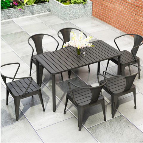 Nordic Plastic Wood Outdoor Table And Chairs Cafe Restaurant