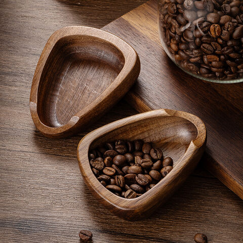 Bandeja de pesaje para granos de café, medidor de nogal, bandeja de pesaje para café, taza medidora, bandeja de distribución en forma de barco para el hogar del proveedor