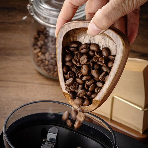 Bandeja de pesaje para granos de café, medidor de nogal, bandeja de pesaje para café, taza medidora, bandeja de distribución en forma de barco para el hogar del proveedor