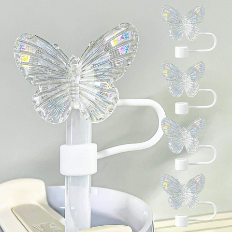 Cubierta de Pajita de Silicona para Vaso Stanley de Estilo Moderno con Diseño de Mariposa Rosa, Accesorio de Bar Ecológico a Prueba de Polvo