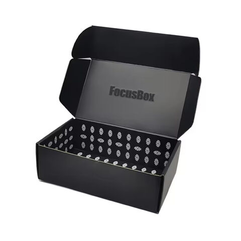 Cajas de cartón negro reciclado con logotipo personalizado para envío de ropa de alta calidad - Embalaje de papel personalizado para envíos de moda