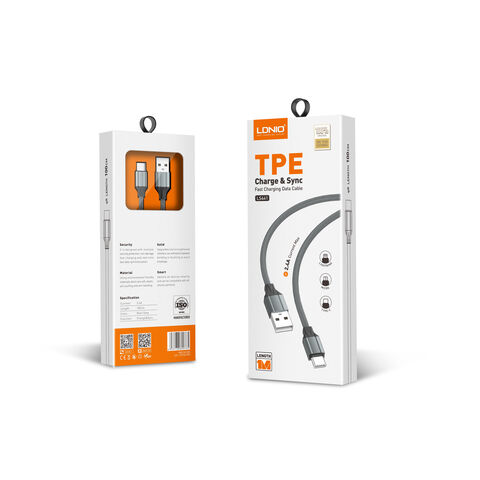 Cable USB LDNIO de 2 metros, carga rápida, cable USB trenzado de nailon LS441 micro lightning tipo C de 1/2 m - Cable de datos para transferencia al por mayor