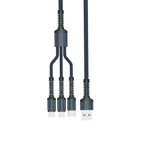 Cable USB 3 en 1 LDNIO para Carga Rápida de Teléfonos Móviles, Cable USB de Nylon de Carga Rápida