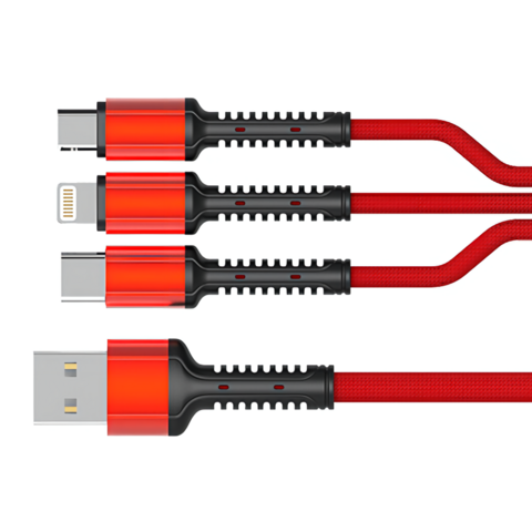 Cable USB 3 en 1 LDNIO para Carga Rápida de Teléfonos Móviles, Cable USB de Nylon de Carga Rápida