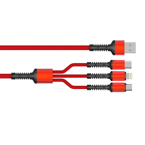 Cable USB 3 en 1 LDNIO para Carga Rápida de Teléfonos Móviles, Cable USB de Nylon de Carga Rápida
