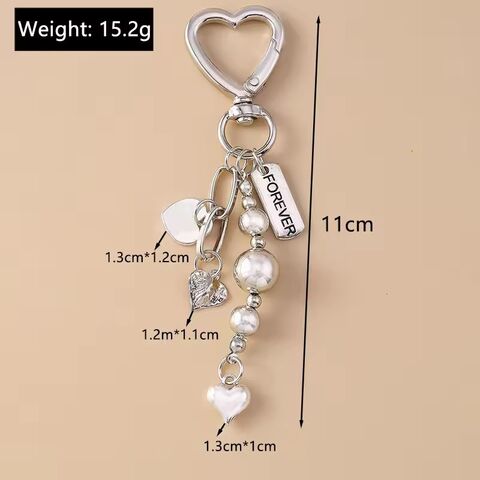 Llavero de Corazón de Amor de Metal Lindo con Perla para Mujeres y Niñas, Colgantes para Bolsos, Accesorios de Joyería Hechos a Mano DIY, Regalos