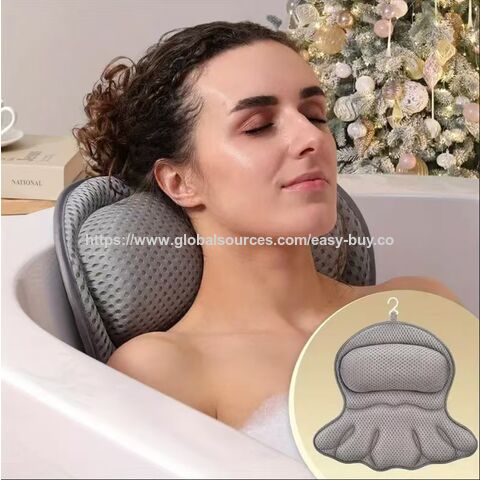 Almohada de Baño Lavable a Máquina, Almohada de Bañera de Malla 3D, Almohada de Bañera con Forma de Mariposa, Almohada con Ventosas