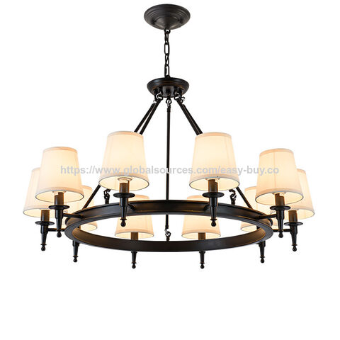 Suspensions style américain, lustres modernes et simples pour salon, chambre et salle à manger, lustres rétro en tissu style campagnard