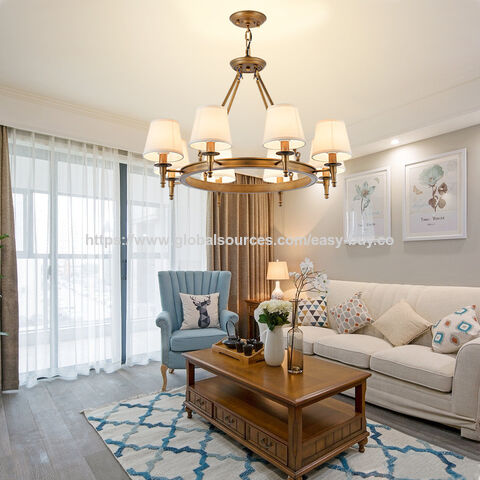 Suspensions style américain, lustres modernes et simples pour salon, chambre et salle à manger, lustres rétro en tissu style campagnard