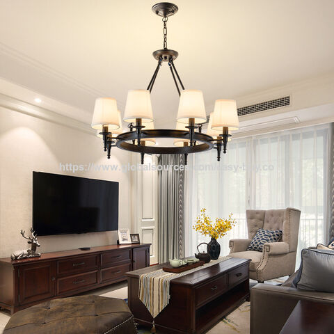 Suspensions style américain, lustres modernes et simples pour salon, chambre et salle à manger, lustres rétro en tissu style campagnard
