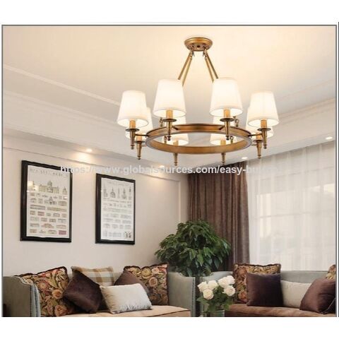 Suspensions style américain, lustres modernes et simples pour salon, chambre et salle à manger, lustres rétro en tissu style campagnard