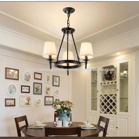 Suspensions style américain, lustres modernes et simples pour salon, chambre et salle à manger, lustres rétro en tissu style campagnard