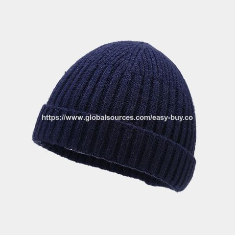 Topi kupluk rajut pria, topi wol trendi pelajar, topi dingin hangat tanpa pinggiran untuk luar ruangan musim gugur dan musim dingin