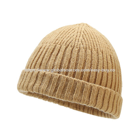 Topi kupluk rajut pria, topi wol trendi pelajar, topi dingin hangat tanpa pinggiran untuk luar ruangan musim gugur dan musim dingin