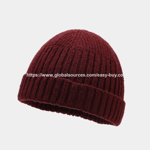 Topi kupluk rajut pria, topi wol trendi pelajar, topi dingin hangat tanpa pinggiran untuk luar ruangan musim gugur dan musim dingin