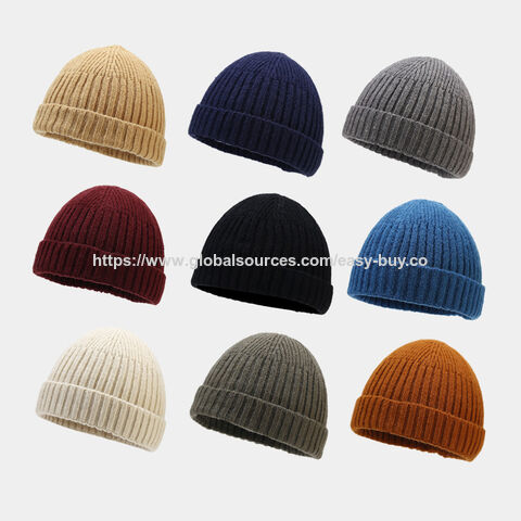 Topi kupluk rajut pria, topi wol trendi pelajar, topi dingin hangat tanpa pinggiran untuk luar ruangan musim gugur dan musim dingin