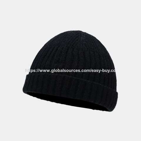 Topi kupluk rajut pria, topi wol trendi pelajar, topi dingin hangat tanpa pinggiran untuk luar ruangan musim gugur dan musim dingin