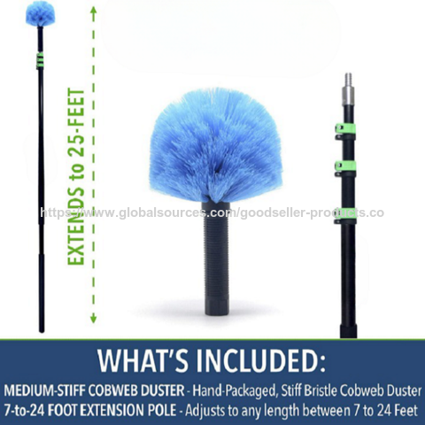 Espanador de Teias de Aranha de 1,5 a 3,6 Metros com Cabo Extensível de Alumínio de 3 Estágios - Embalado à Mão