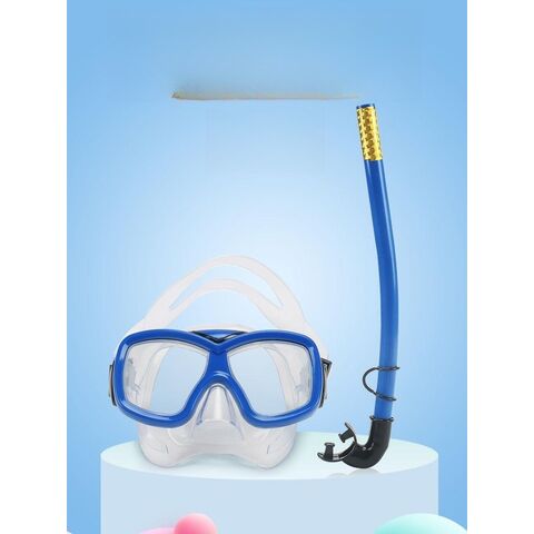 Juego de esnórquel semi-seco azul naranja de regulación libre, máscara de buceo antivaho, gafas de natación para niños, tubos de buceo
