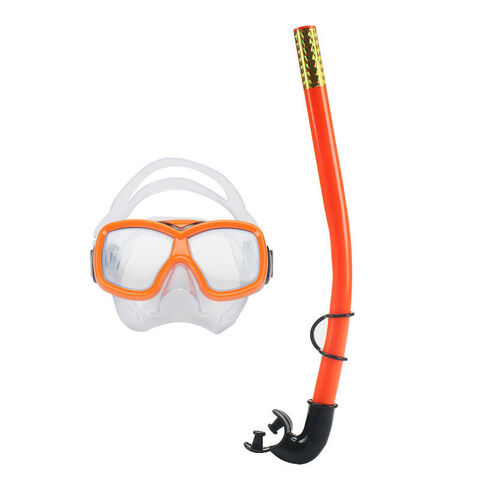 Juego de esnórquel semi-seco azul naranja de regulación libre, máscara de buceo antivaho, gafas de natación para niños, tubos de buceo