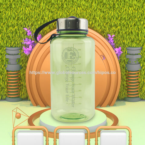 Individuell gestaltbare Werbe-Trinkflasche aus Kunststoff für Sport mit Tragegurt und Edelstahldeckel