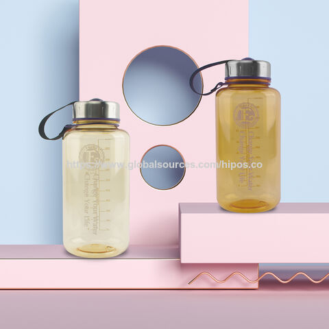Individuell gestaltbare Werbe-Trinkflasche aus Kunststoff für Sport mit Tragegurt und Edelstahldeckel