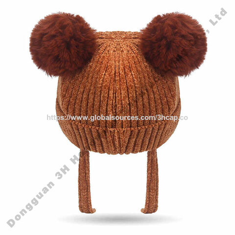 Gorro de invierno de alta calidad con doble pompón de piel sintética, gorro beanie con logo personalizado
