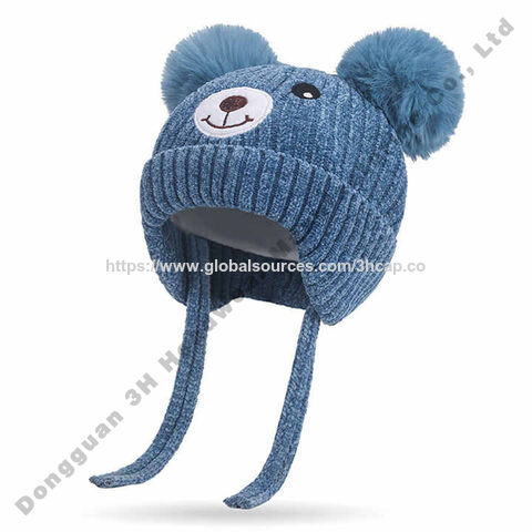 Gorro de invierno de alta calidad con doble pompón de piel sintética, gorro beanie con logo personalizado