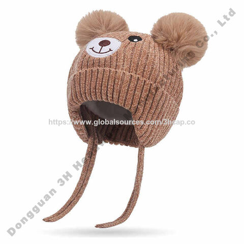 Gorro de invierno de alta calidad con doble pompón de piel sintética, gorro beanie con logo personalizado