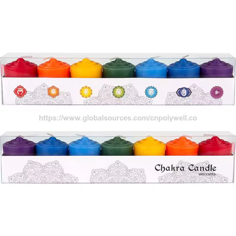 Anpassbare Private-Label-Verpackung Chakra Paraffinwachs Unparfümierte spirituelle Heilungsgeschenk Yoga-Säulen-Votivkerze
