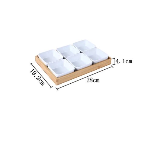 Fabricante Plato pequeño de cerámica creativo, plato para bocadillos con bandeja de madera, plato doméstico de rejilla, plato para condimentos para el hogar