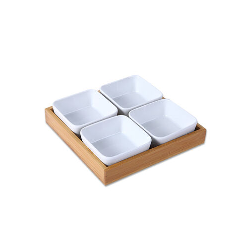 Fabricante Plato pequeño de cerámica creativo, plato para bocadillos con bandeja de madera, plato doméstico de rejilla, plato para condimentos para el hogar