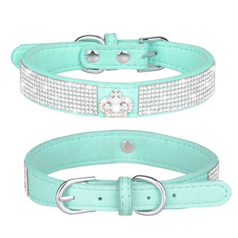 Collar Para Perro Con Diamantes De Imitación - Cuero Suave, Ajustable, Color Morado, Talla S