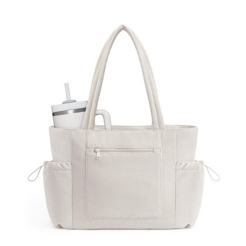 Bolsa Tote para Mulheres, Bolsas Tote de Trabalho com Compartimento para Laptop, Bolsa Tote Grande de Veludo Cotelê com ZÍPER, TECIDO COM GRS