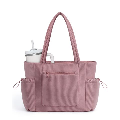 Bolsa Tote para Mulheres, Bolsas Tote de Trabalho com Compartimento para Laptop, Bolsa Tote Grande de Veludo Cotelê com ZÍPER, TECIDO COM GRS