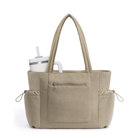 Bolsa Tote para Mulheres, Bolsas Tote de Trabalho com Compartimento para Laptop, Bolsa Tote Grande de Veludo Cotelê com ZÍPER, TECIDO COM GRS